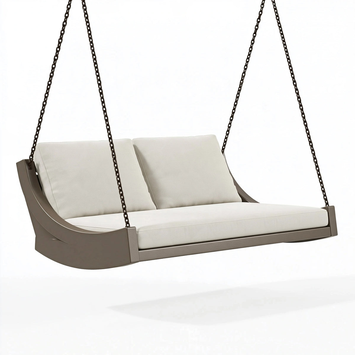 Divano dondolo sospeso 2 posti 150 x 70 x 65 cm in legno e tessuto beige tortora per esterno stile contemporaneo