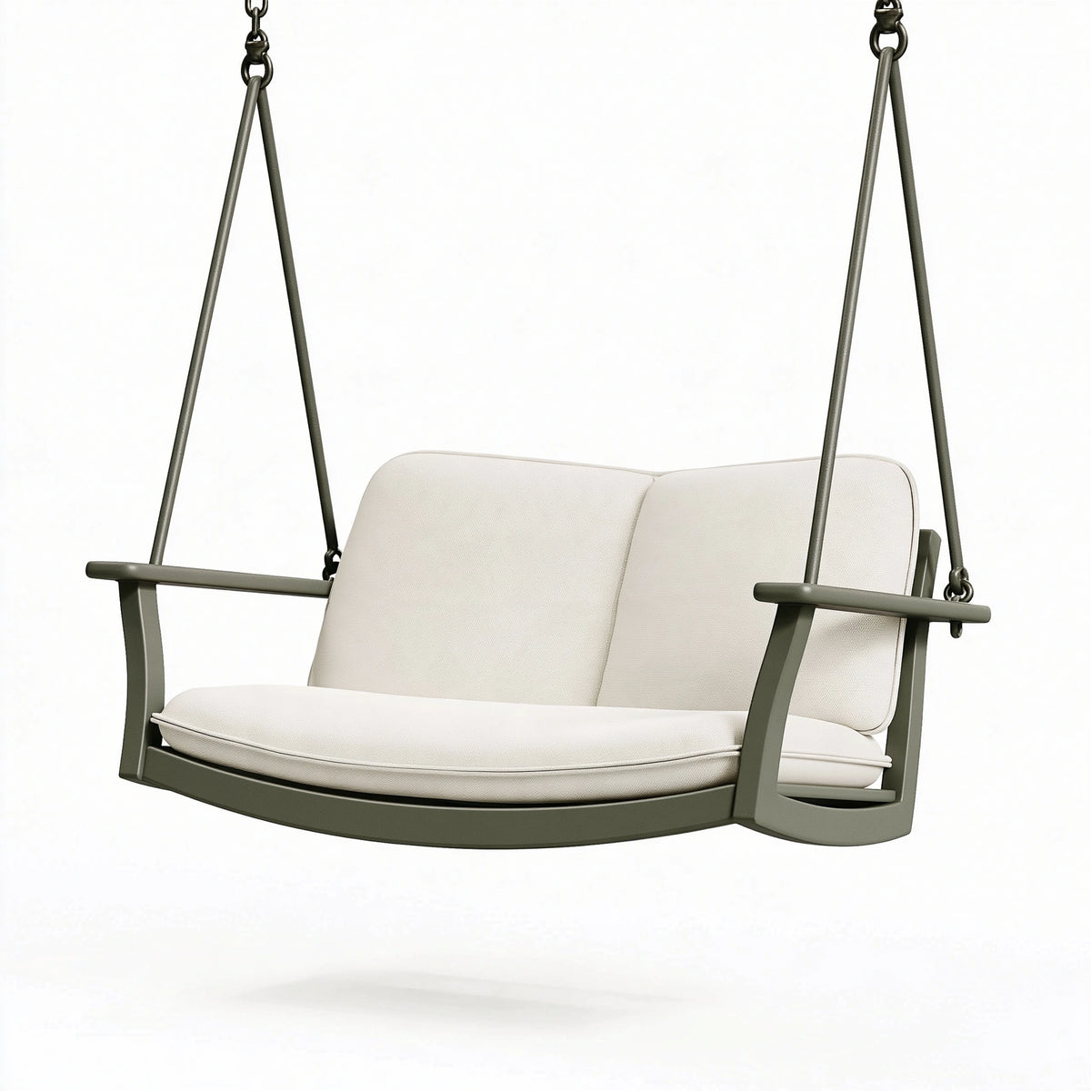 Dondolo sospeso 130 x 75 x 120 cm in metallo verde oliva e tessuto beige per esterno