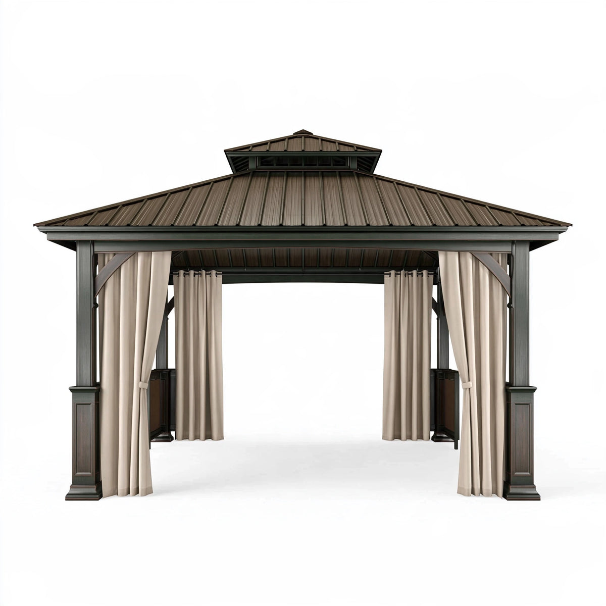 Gazebo da giardino 300 x 300 cm in metallo marrone con tende stile classico