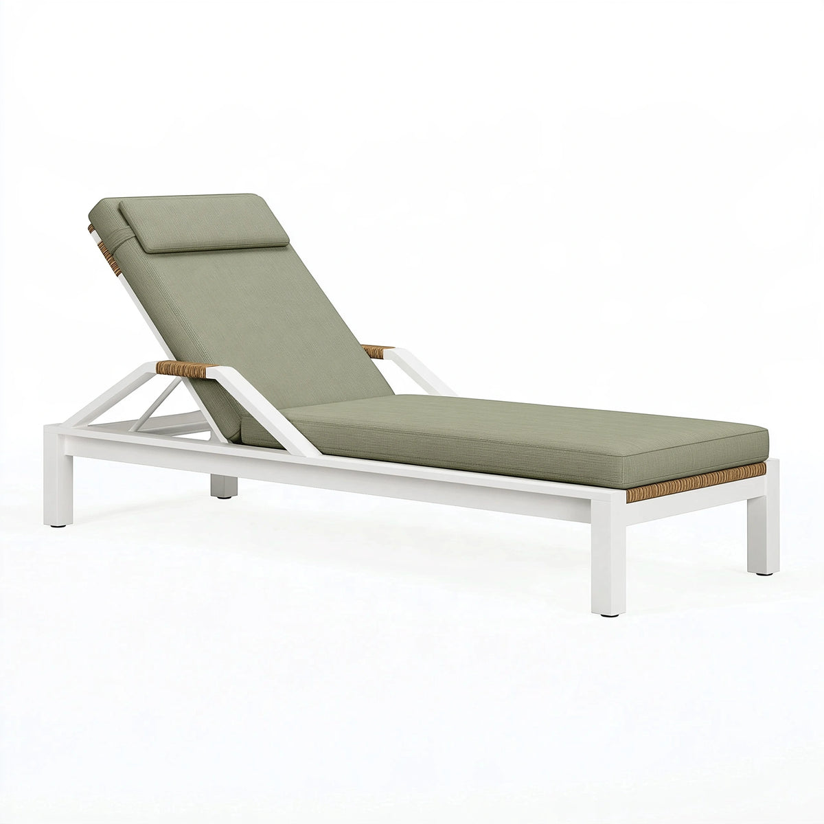 Lettino prendisole 200 x 70 cm in metallo bianco e tessuto verde salvia - schienale regolabile per esterno