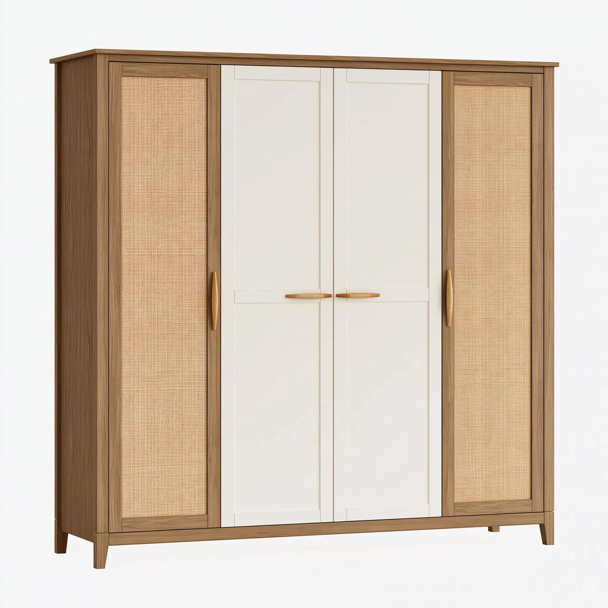 Armadio 200 x 60 x 200 cm in legno marrone e bianco con ante in rattan stile naturale