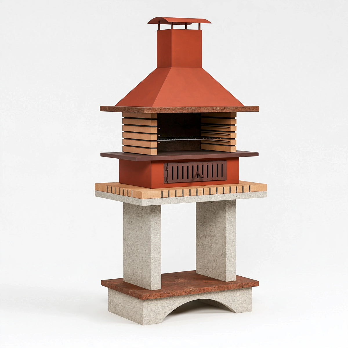 Barbecue da giardino 120 x 90 x 250 cm in metallo e cemento rosso mattone con griglia
