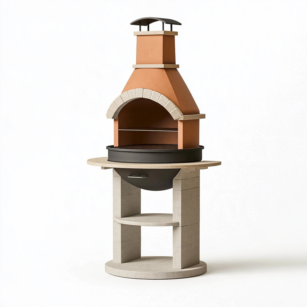 Barbecue da giardino 90 x 90 x 220 cm in terracotta beige con camino e griglia stile rustico