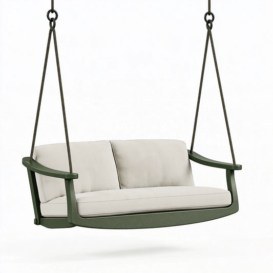 Dondolo sospeso 130 x 70 x 60 cm in metallo verde con seduta tessile per esterno moderno