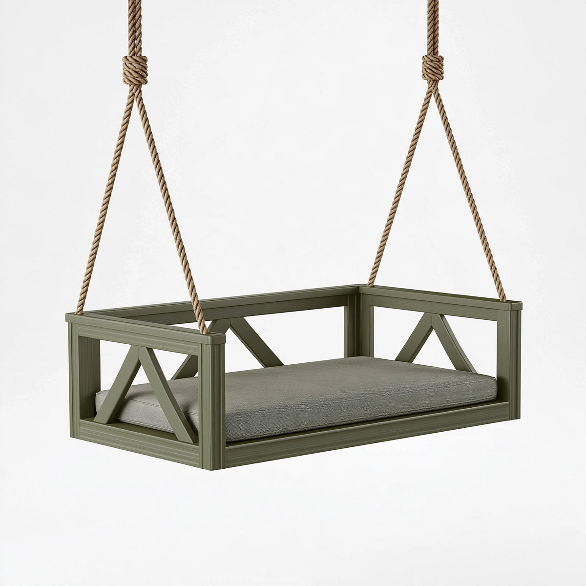 Dondolo sospeso 120 x 60 x 55 cm in legno verde con funi - seduta da esterno rustica