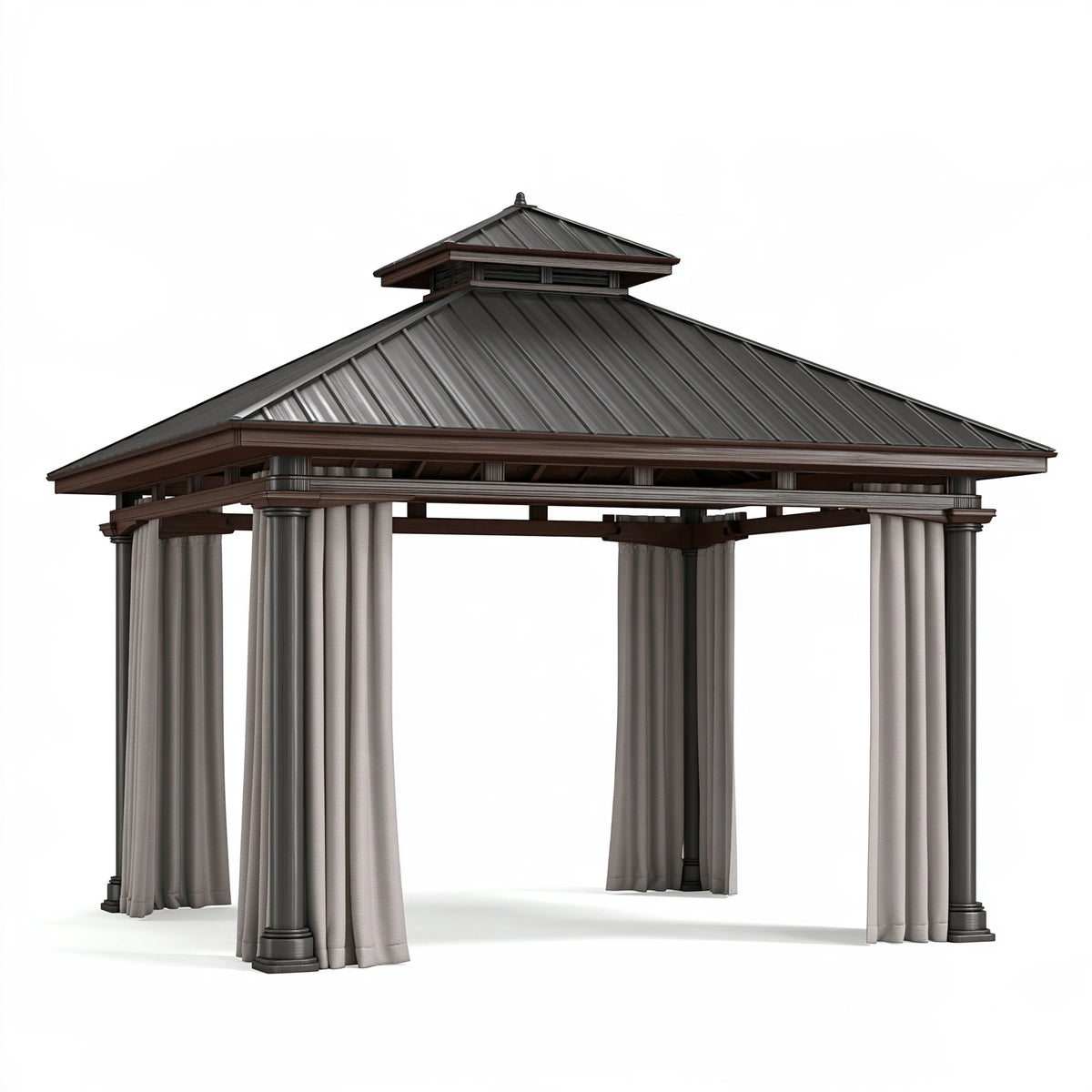 Gazebo da giardino 300 x 300 x 320 cm in metallo grigio scuro con tende laterali - padiglione ventilato
