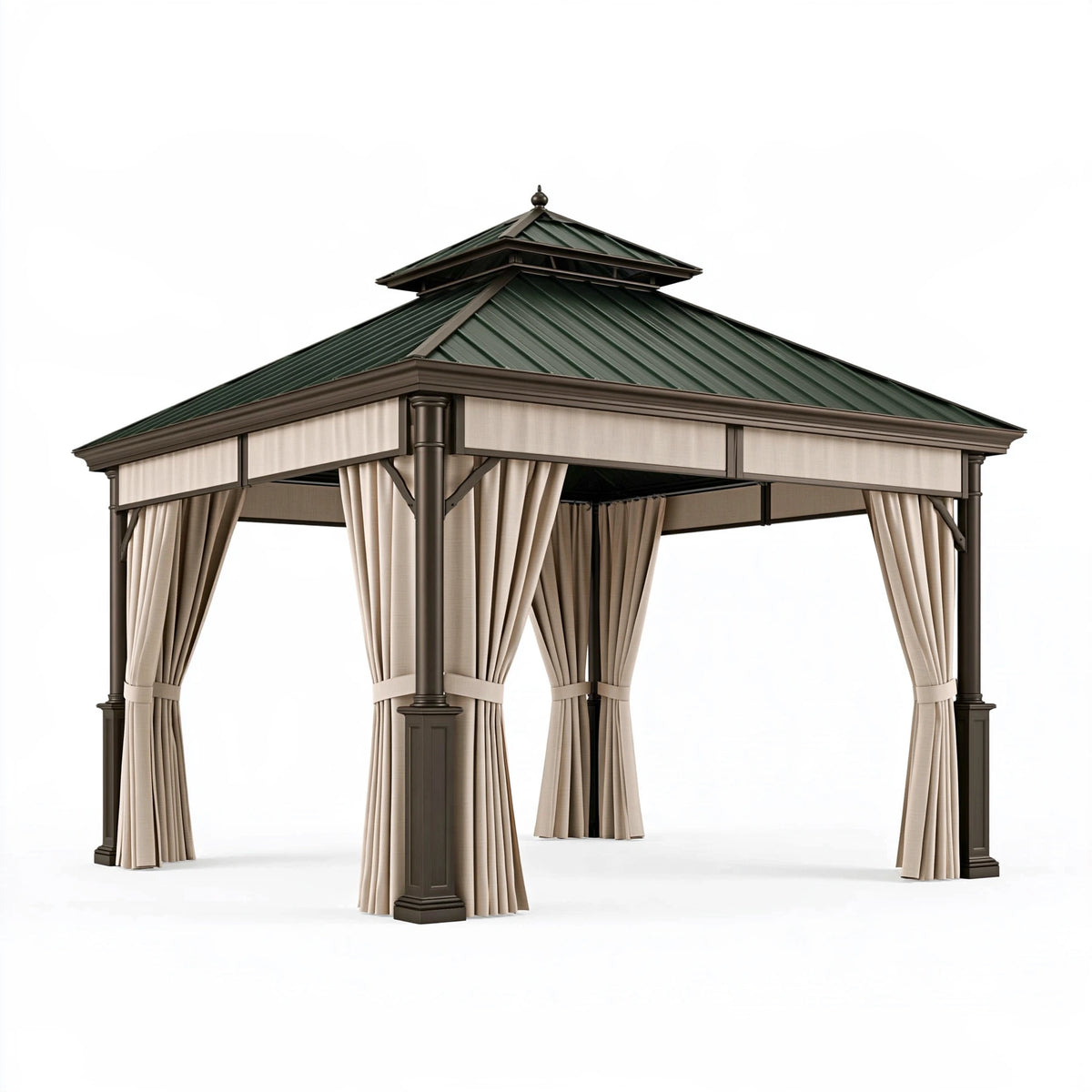 Gazebo 300 x 300 x 300 cm in metallo marrone e verde con tende per esterno stile classico