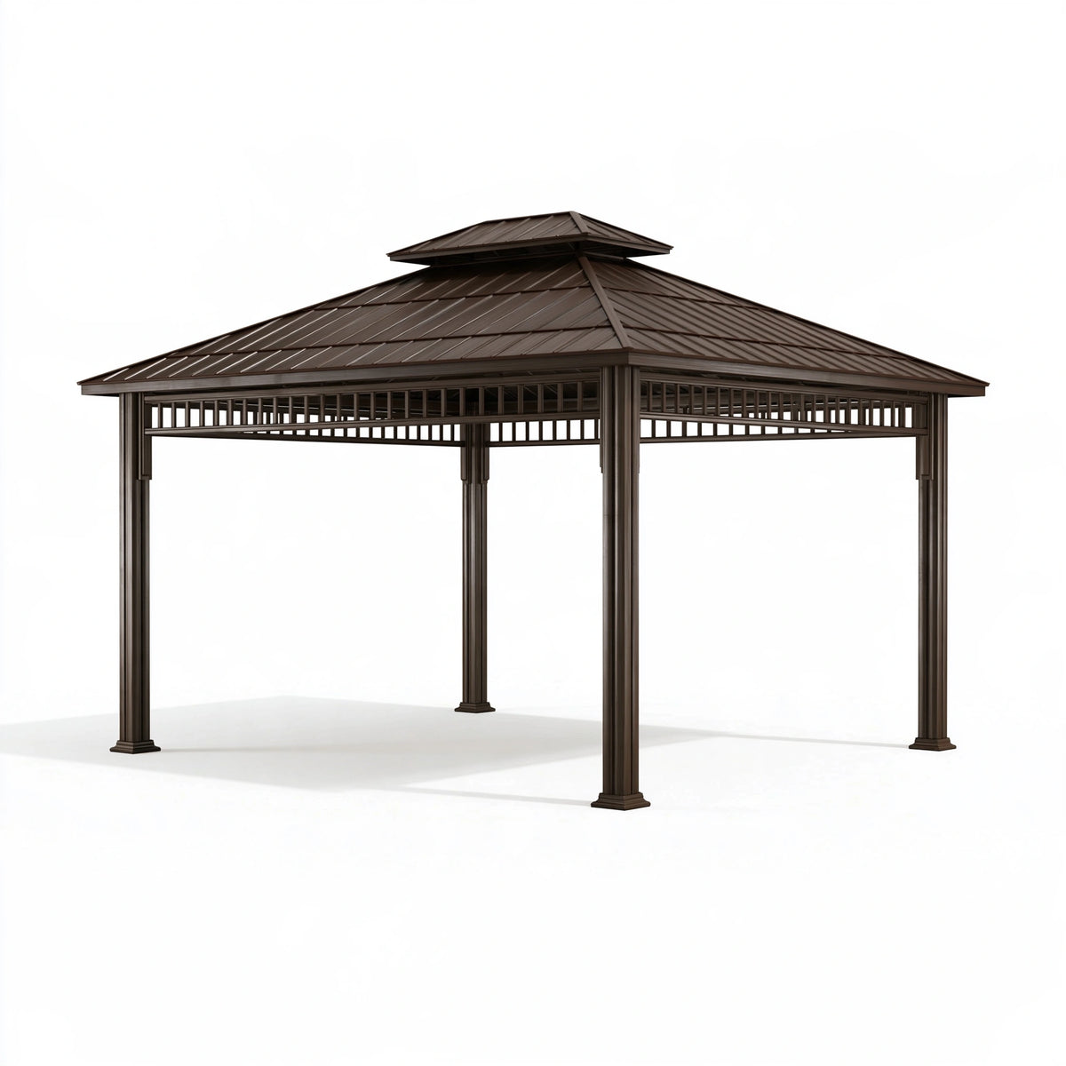Gazebo 300 x 300 x 280 cm in metallo marrone per esterno con tetto ventilato