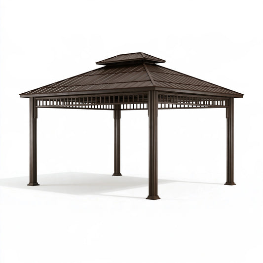 Gazebo 300 x 300 x 280 cm in metallo marrone per esterno con tetto ventilato