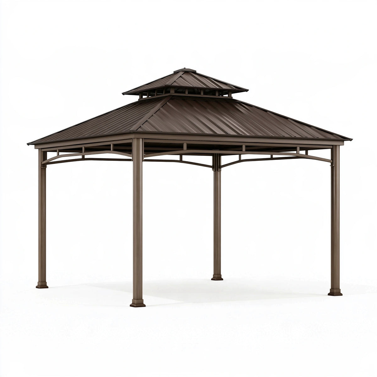 Gazebo da giardino 300 x 300 cm in metallo marrone - tetto a doppio livello per esterni