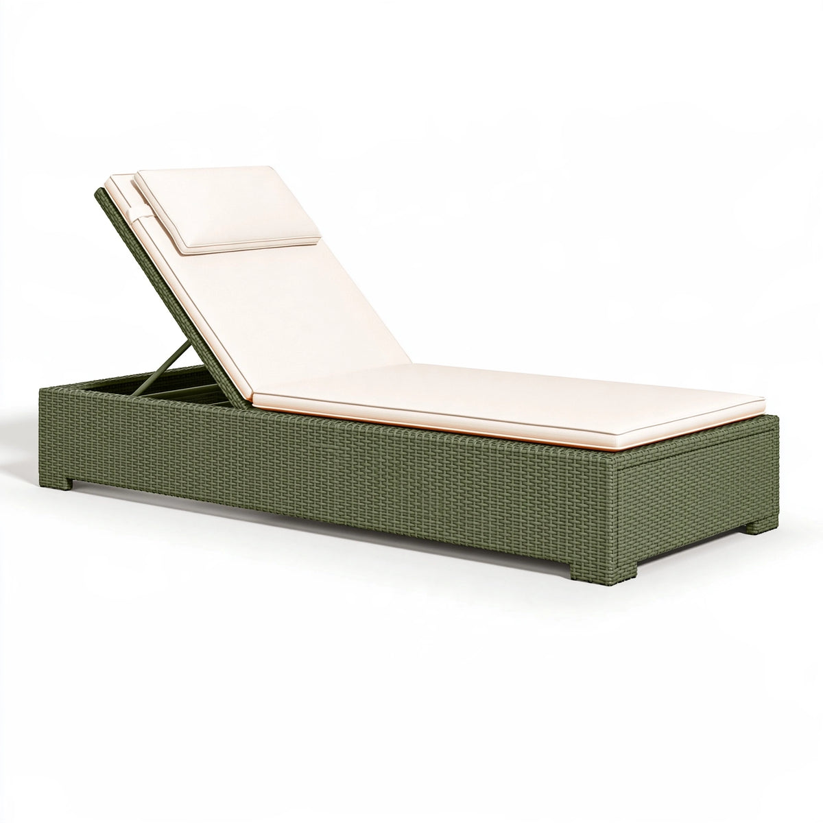 Lettino prendisole 200 x 65 x 85 cm in resina intrecciata verde oliva con schienale regolabile da esterno