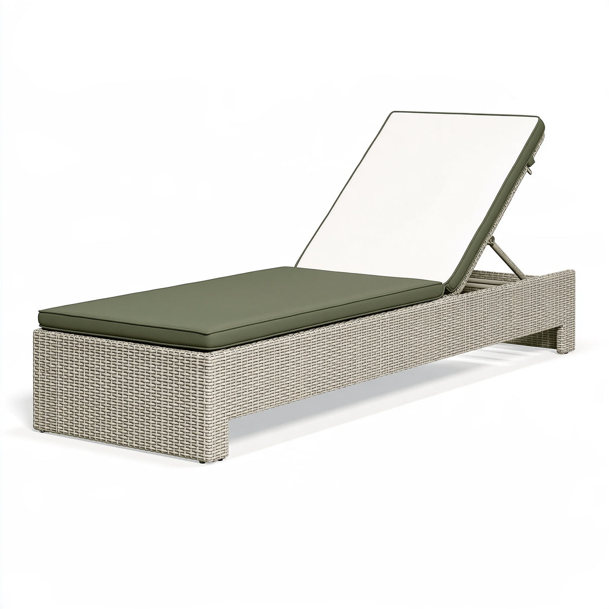 Lettino prendisole 200 x 70 x 35 cm in rattan sintetico beige con cuscino verde schienale regolabile