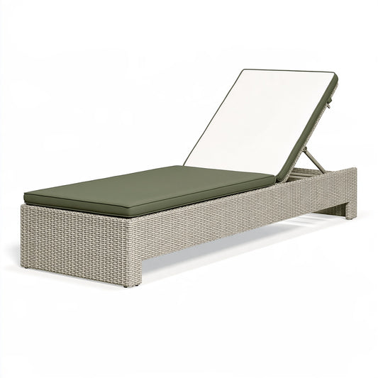 Lettino prendisole 200 x 70 x 35 cm in rattan sintetico beige con cuscino verde schienale regolabile