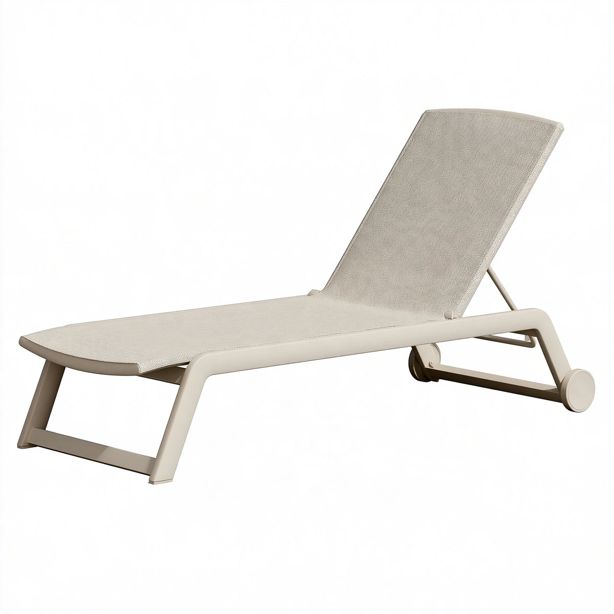 Lettino prendisole 195 x 65 x 35 cm in tessuto beige con schienale regolabile e ruote per esterno