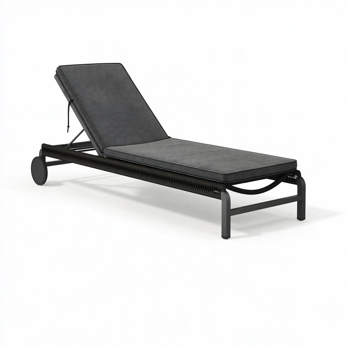 Lettino prendisole 200 x 70 x 35 cm in metallo nero con rivestimento tessile reclinabile da esterno