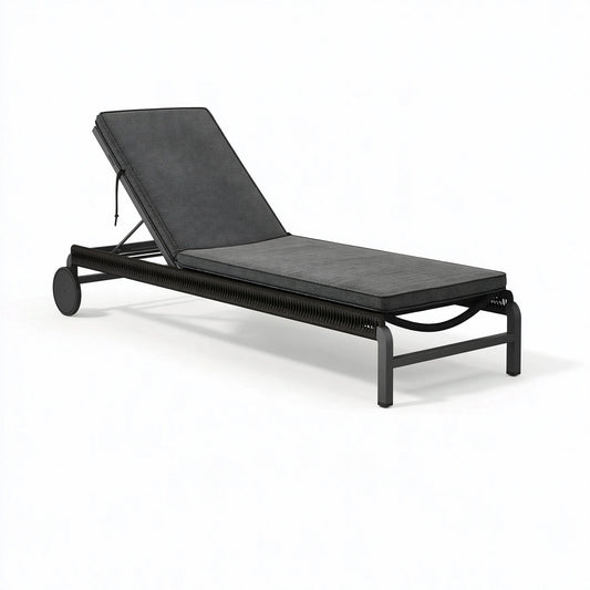 Lettino prendisole 200 x 70 x 35 cm in metallo nero con rivestimento tessile reclinabile da esterno