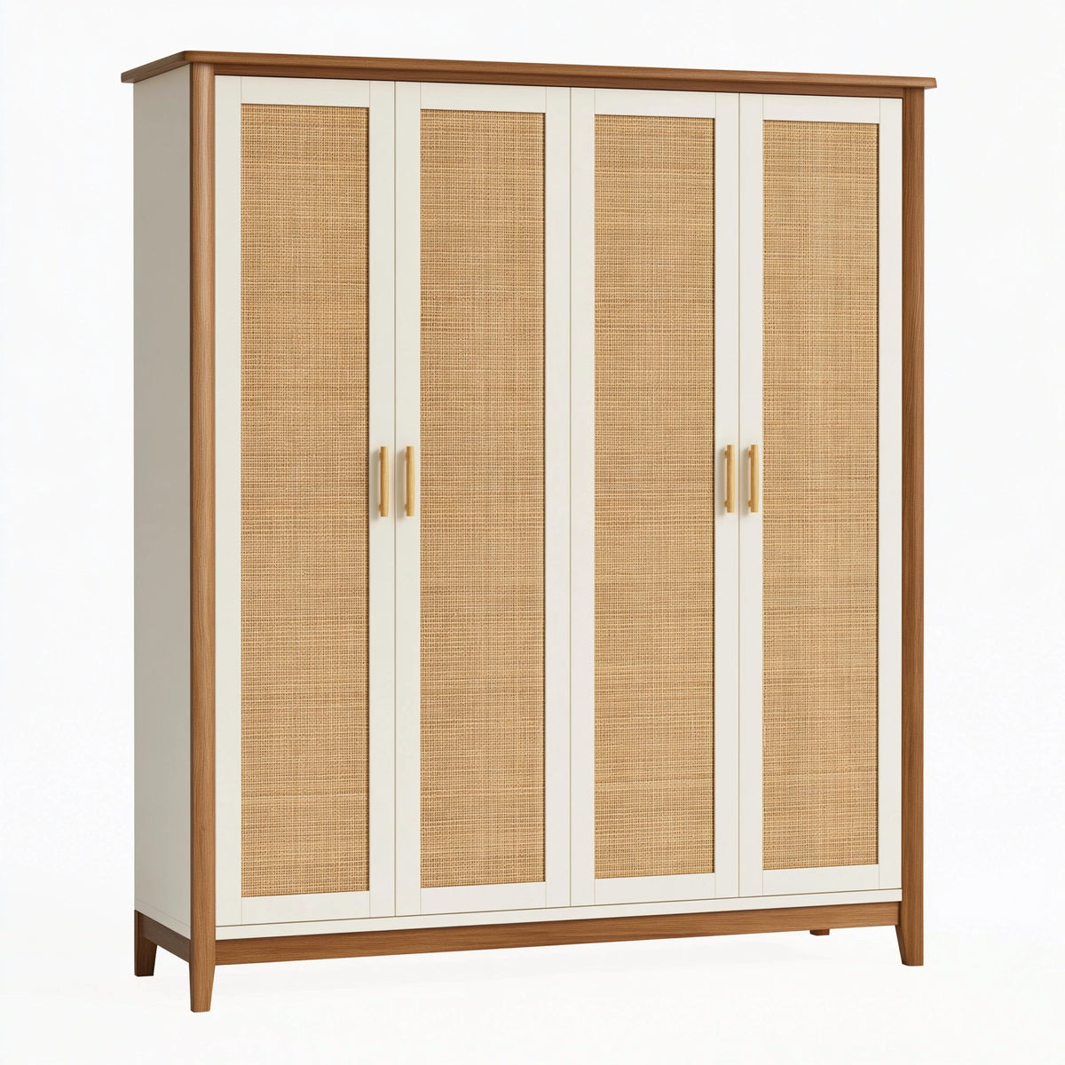 Armadio 200 x 60 x 200 cm in legno beige e marrone con ante in rattan stile naturale