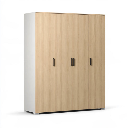 Armadio guardaroba 200 x 60 x 200 cm effetto rovere e bianco - 4 ante stile moderno