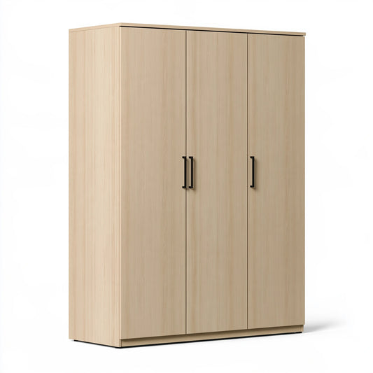 Armadio 120 x 50 x 200 cm in pannelli effetto rovere chiaro a 3 ante stile moderno
