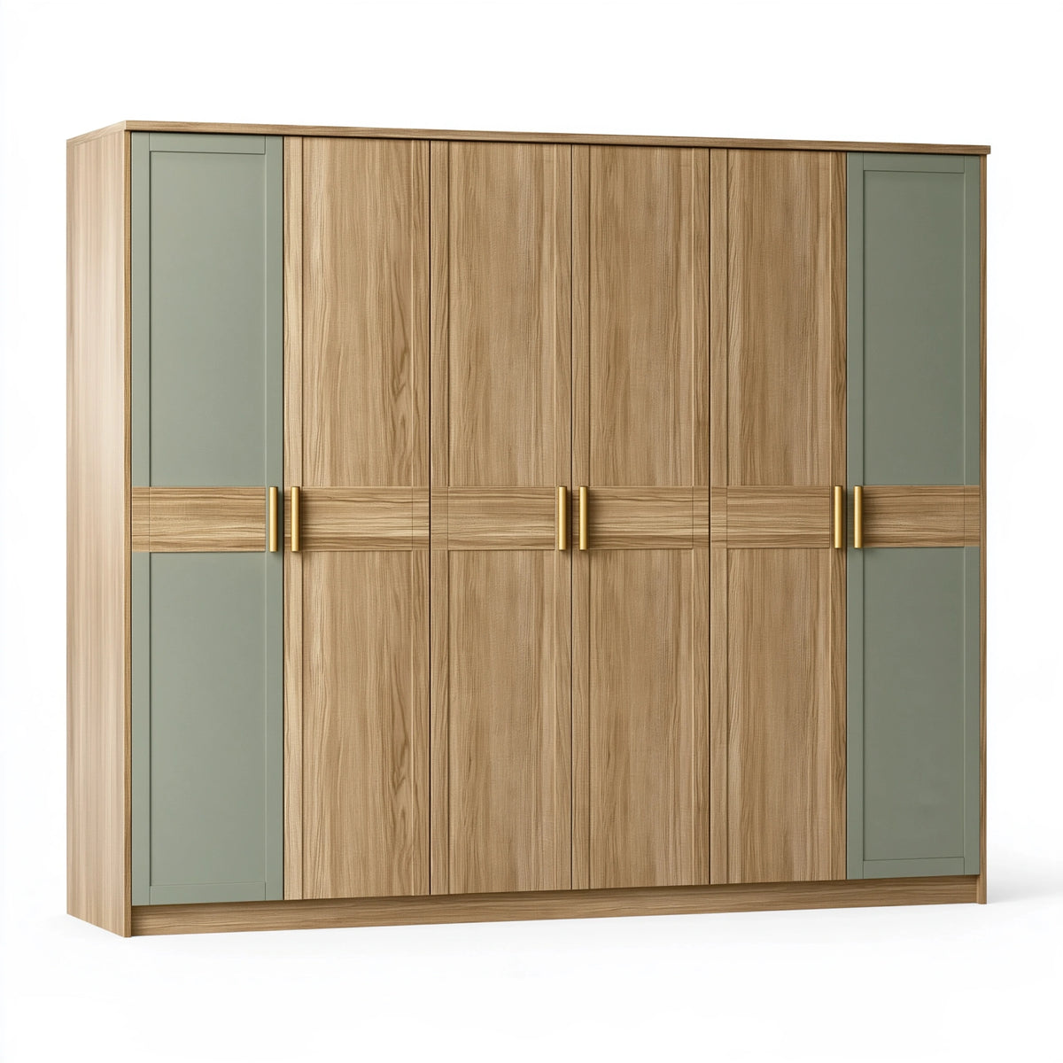 Armadio 6 ante 240 x 60 x 220 cm in pannelli effetto rovere e verde salvia - stile contemporaneo