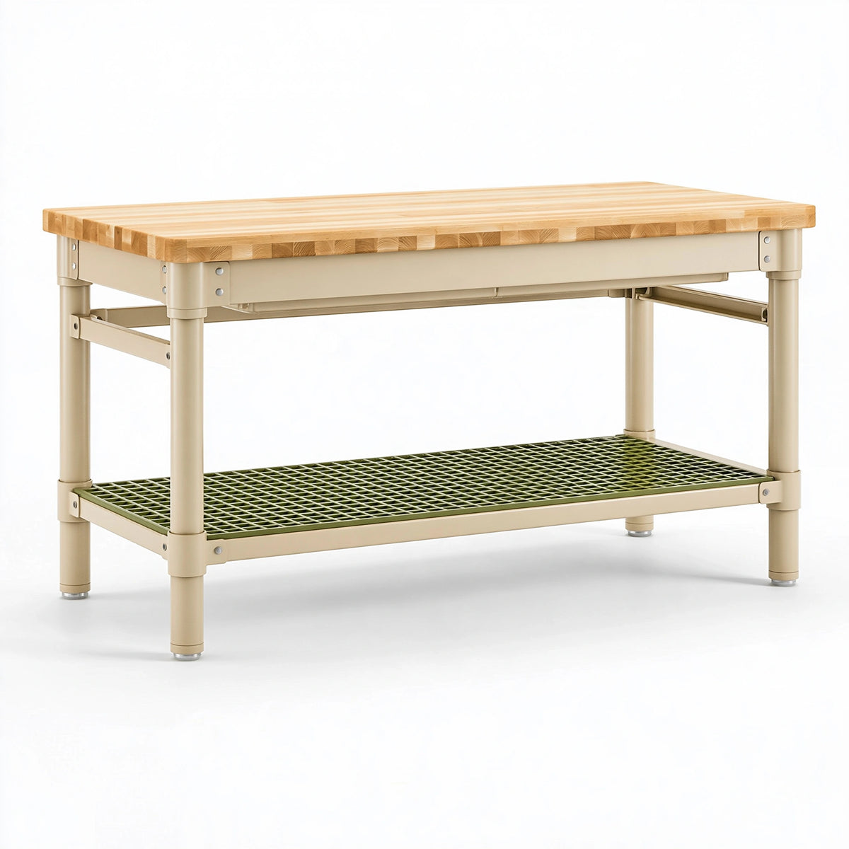 Tavolo da lavoro 120 x 60 x 90 cm in legno e metallo beige con ripiano inferiore
