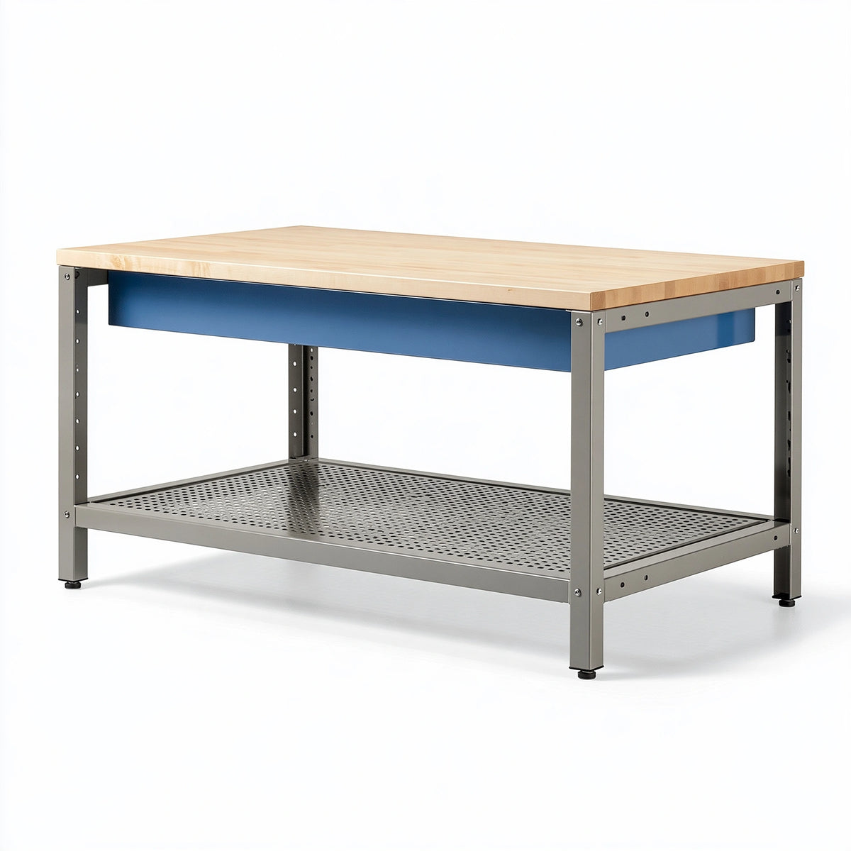 Banco da lavoro 120 x 60 x 90 cm in legno e acciaio grigio blu con ripiano inferiore