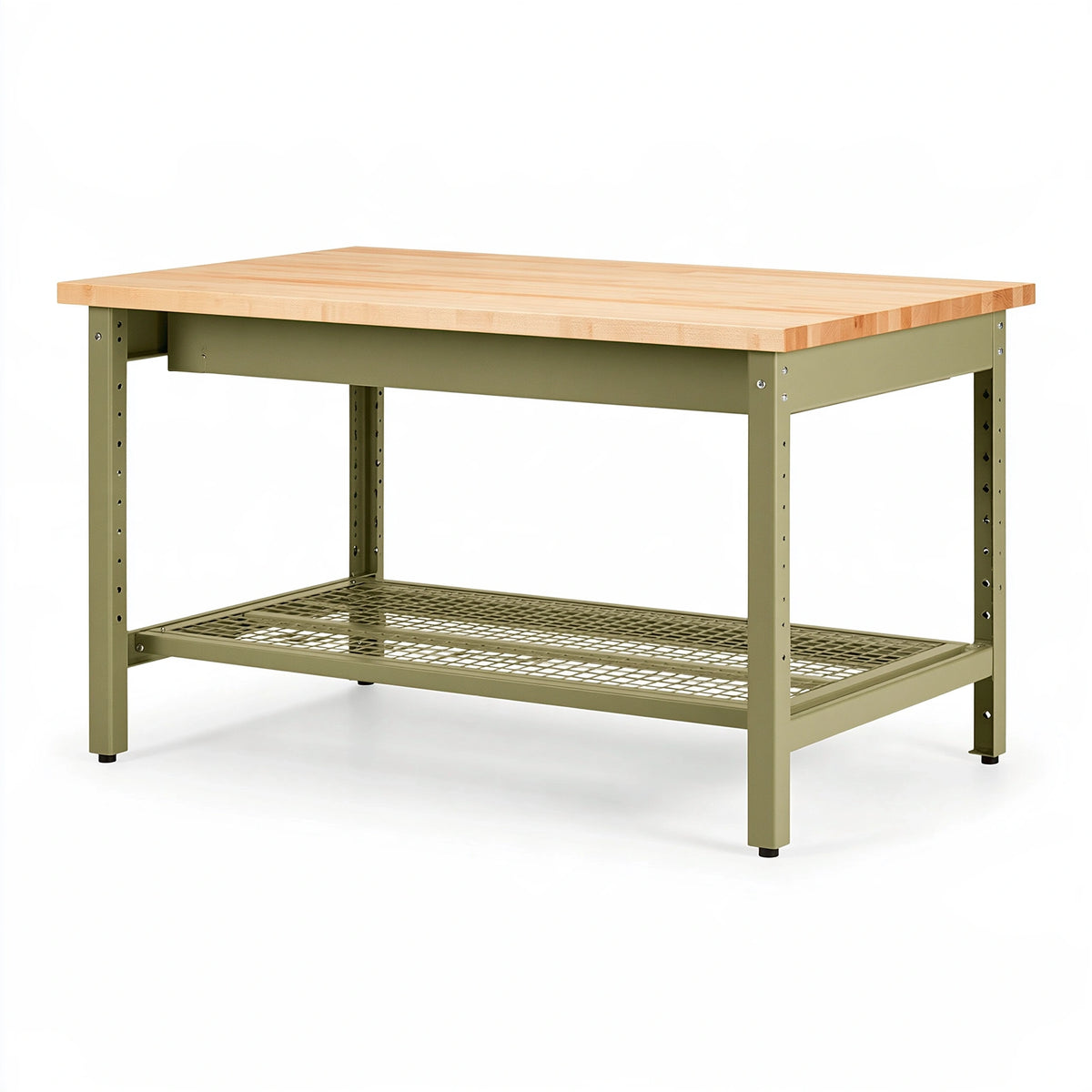 Banco da lavoro 122 x 61 x 91 cm in legno e acciaio verde oliva con ripiano inferiore