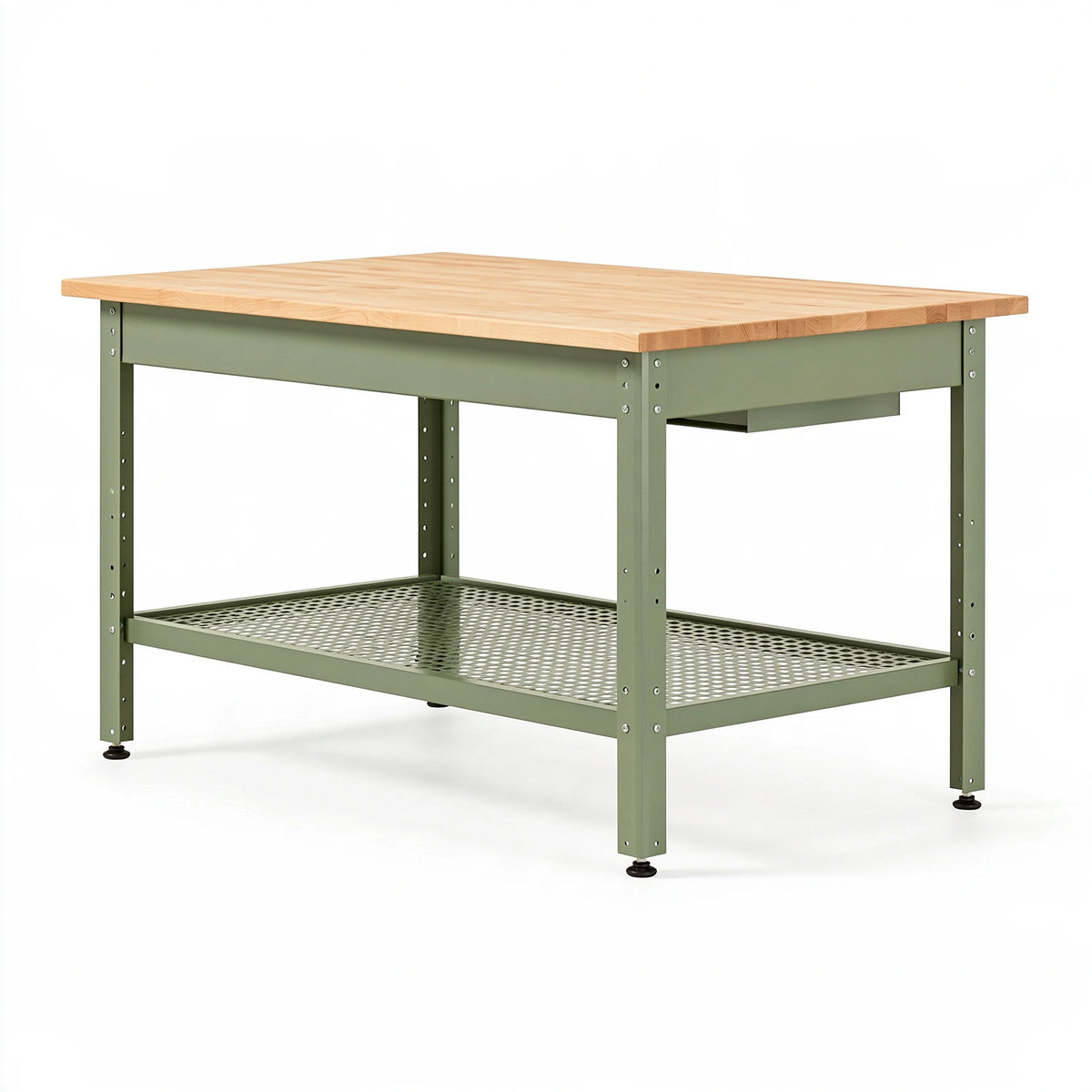 Banco da lavoro 120 x 60 x 90 cm in legno e metallo verde - stile industriale con ripiano e cassetto