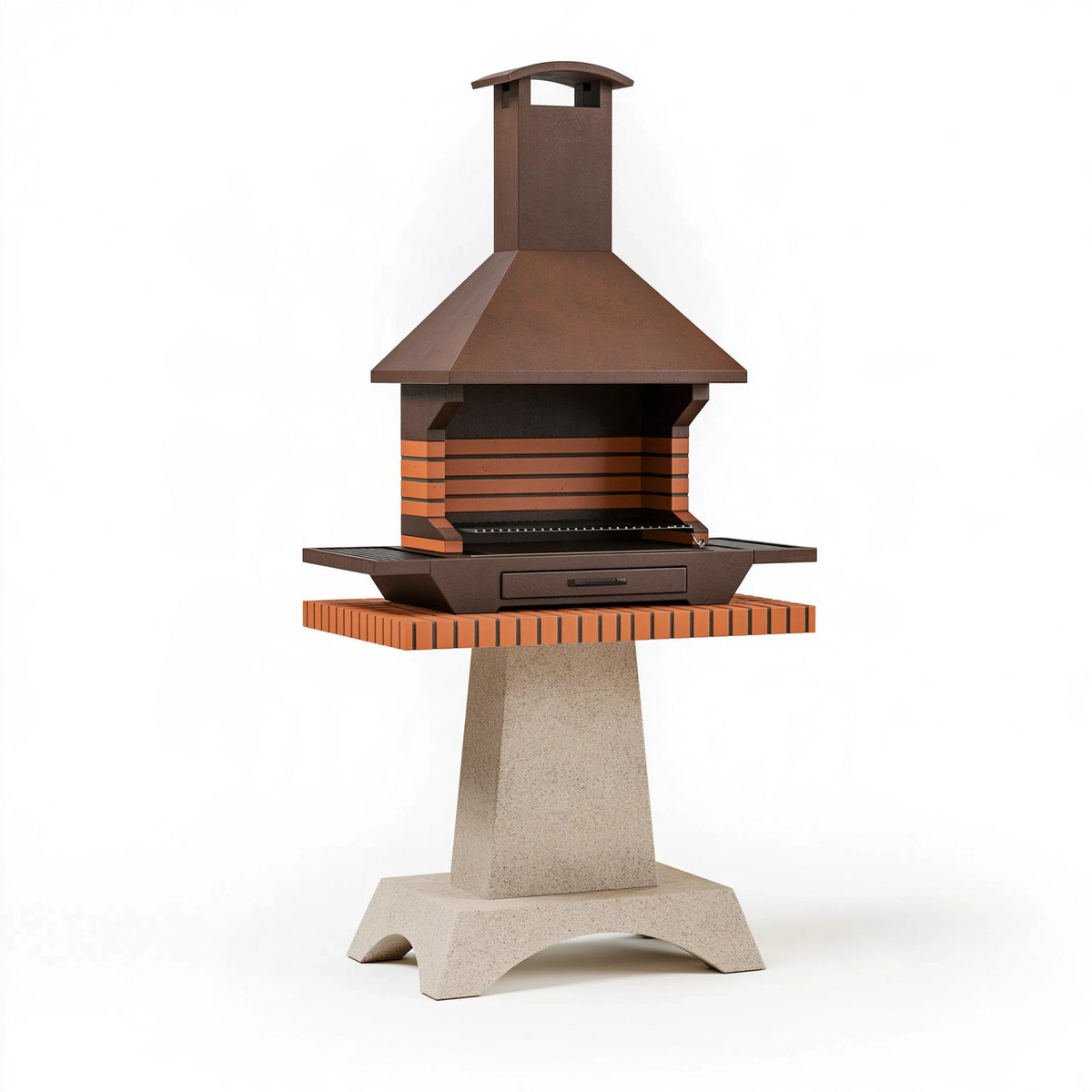 Barbecue da giardino 125 x 70 x 220 cm in calcestruzzo e metallo marrone con griglia