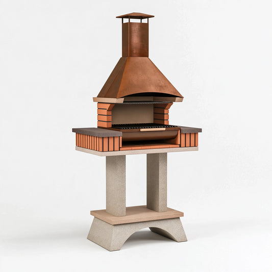 Barbecue da giardino 120 x 70 x 240 cm in mattoni refrattari marrone e terracotta con cappa