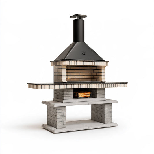 Barbecue da giardino 160 x 70 x 250 cm in muratura grigio nero con cappa stile rustico