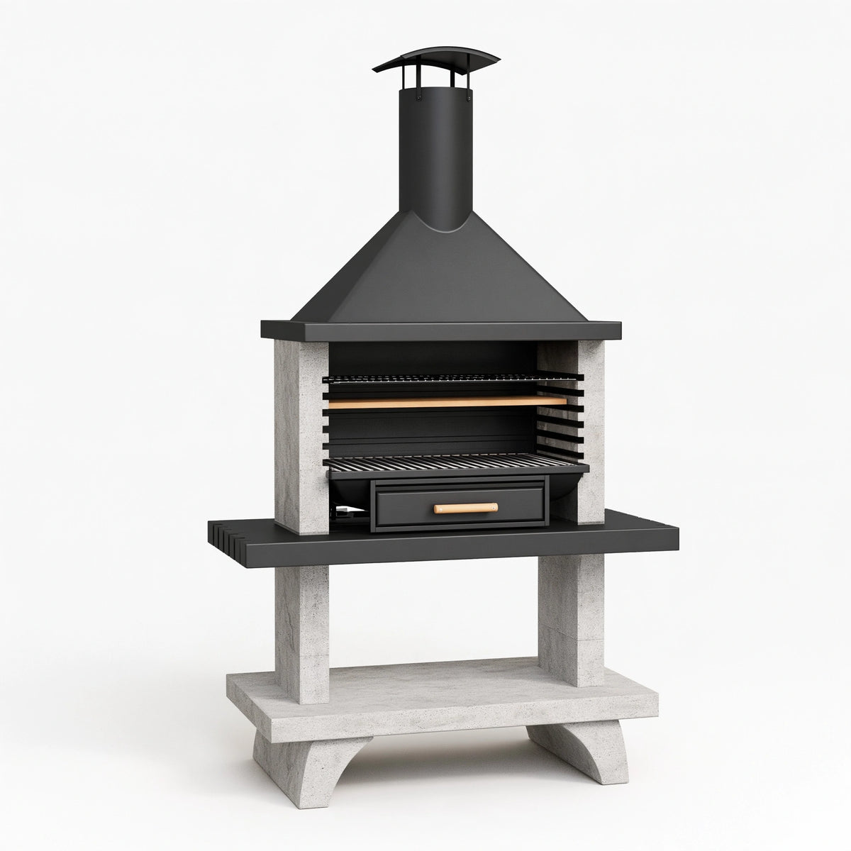 Barbecue da giardino 120 x 70 x 230 cm in metallo e cemento grigio nero con cappa