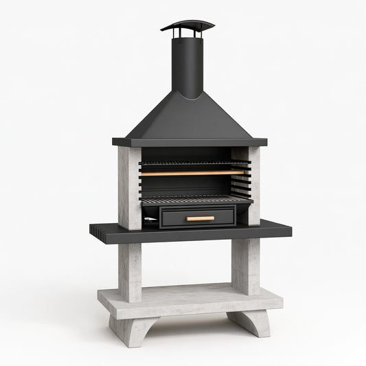Barbecue da giardino 120 x 70 x 230 cm in metallo e cemento grigio nero con cappa