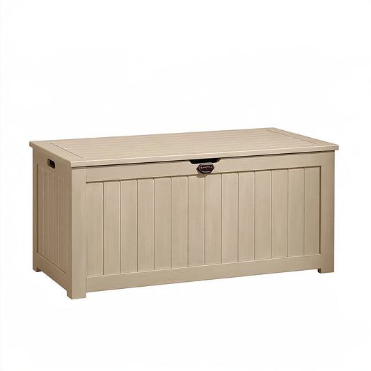 Cassapanca contenitore 120 x 60 x 65 cm in resina beige per esterno con coperchio stile classico
