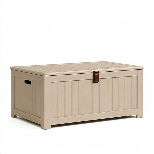Cassapanca contenitore 130 x 70 x 75 cm in plastica beige con coperchio per esterno