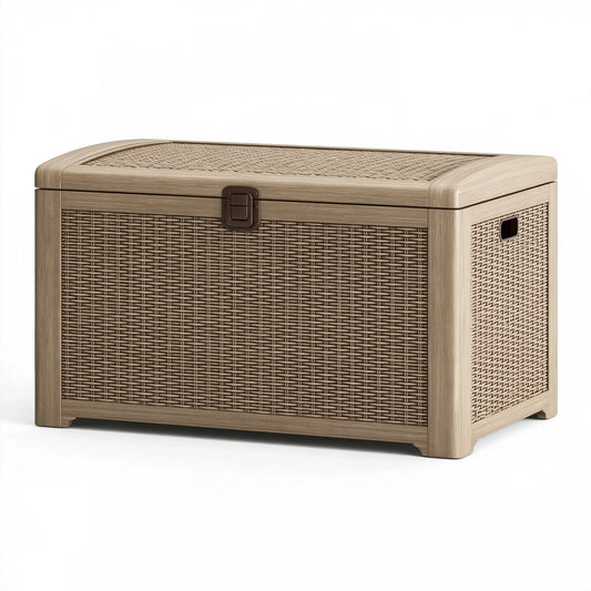 Baule contenitore 120 x 55 x 60 cm in resina intrecciata beige per esterno