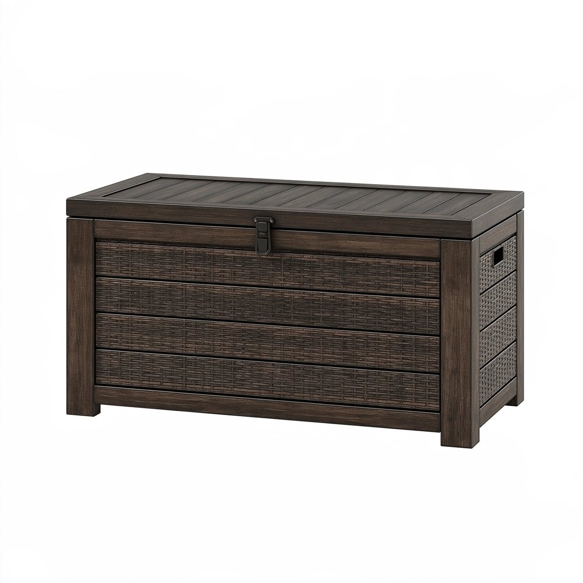 Cassapanca da esterno 120 x 60 x 63 cm in resina marrone scuro con coperchio e vano contenitore