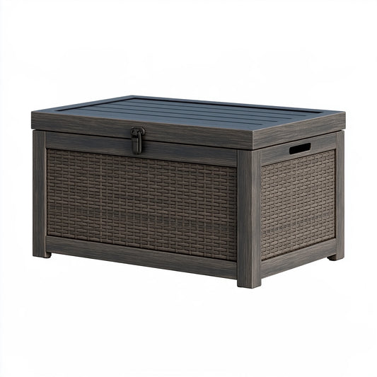 Cassapanca da esterno 120 x 60 x 63 cm in resina antracite effetto rattan con coperchio