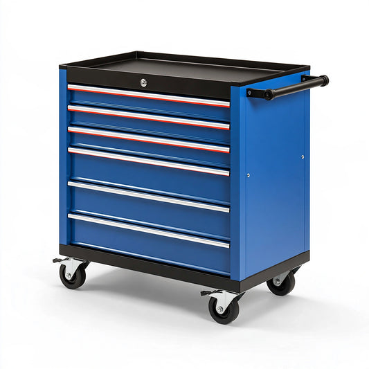 Carrello portautensili 78 x 46 x 97 cm in acciaio blu e nero con 6 cassetti e ruote