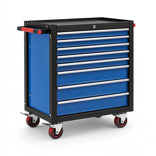 Carrello portautensili 70 x 45 x 90 cm in acciaio blu e nero con cassetti e ruote
