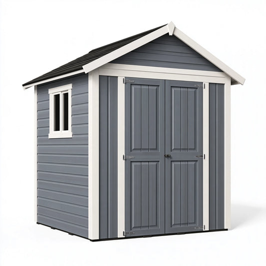 Casetta da giardino 238 x 185 x 226 cm in plastica grigio antracite e bianco - deposito esterno con doppia porta