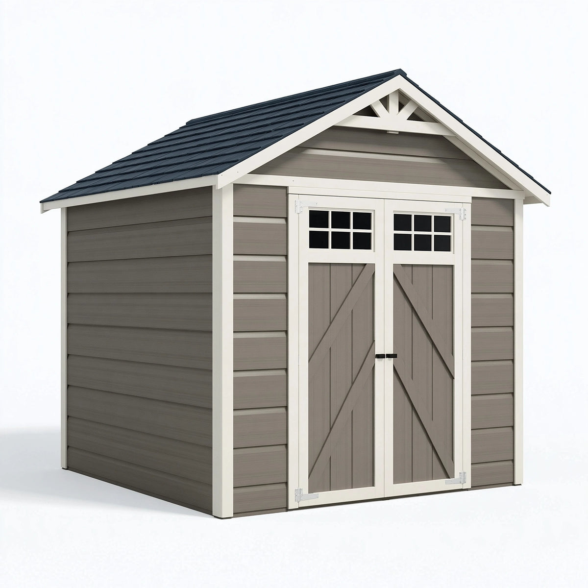 Casetta da giardino 210 x 150 x 220 cm in resina grigio e bianco - deposito da esterno stile rustico