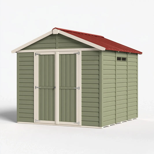 Casetta da giardino 300 x 240 x 230 cm in resina verde con tetto rosso - deposito da esterno