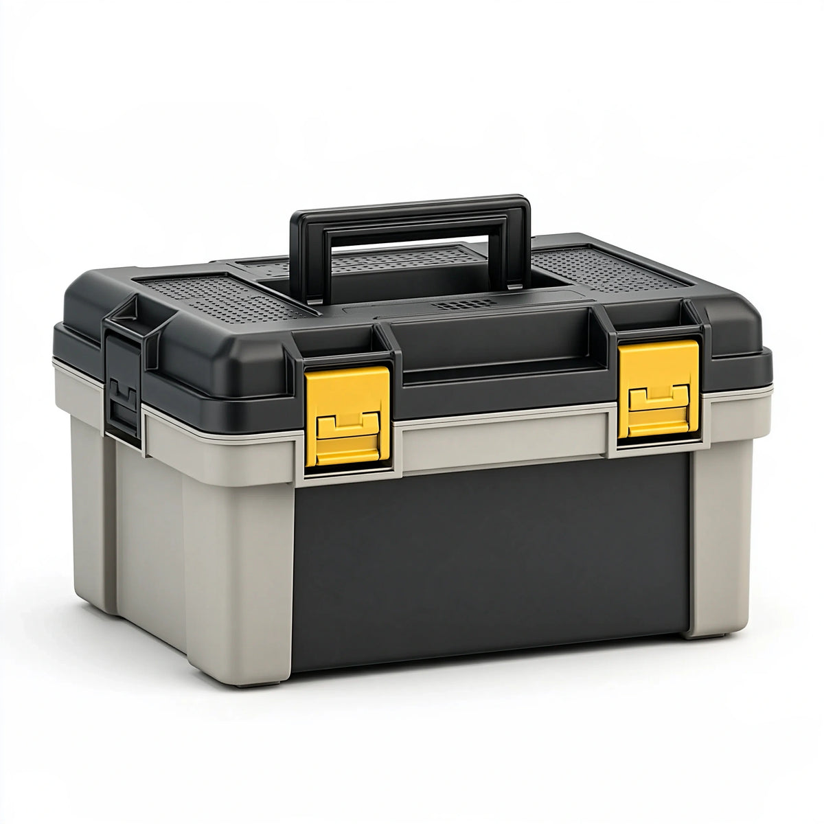 Cassetta portautensili 48 x 25 x 26 cm in plastica nero/grigio/giallo con maniglia e scomparti