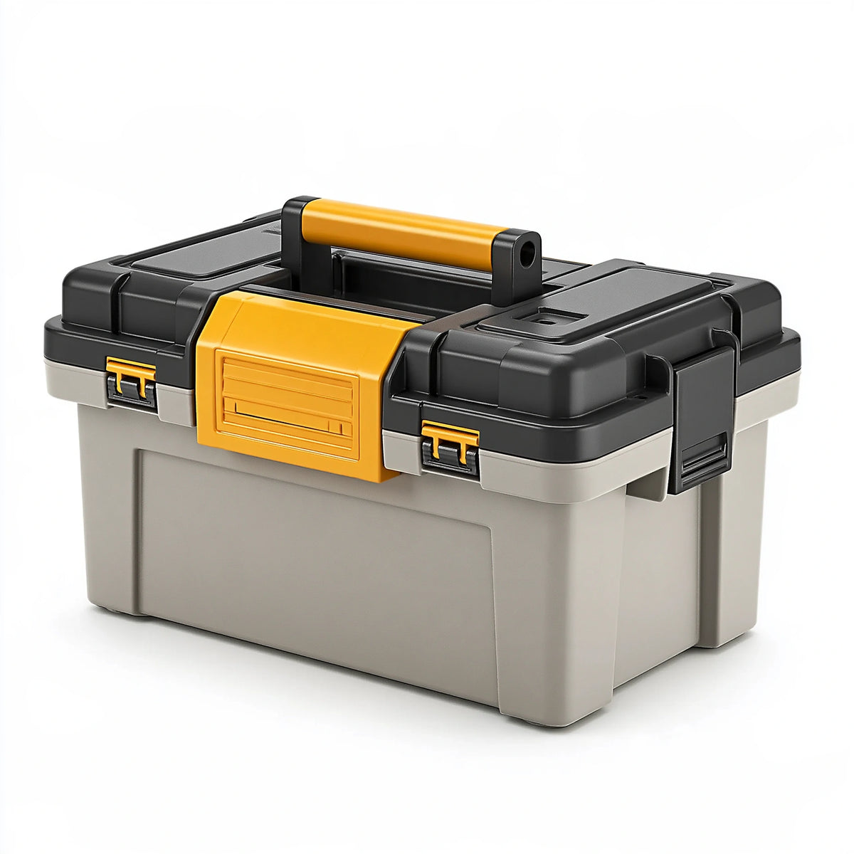 Cassetta portautensili 45 x 25 x 23 cm in plastica grigio nero e giallo con maniglia